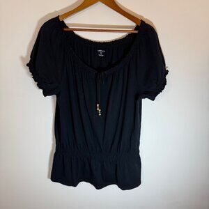 Croft & Barrow Womens Top XL Black Elastic Waist  Pullover top short sleeve
